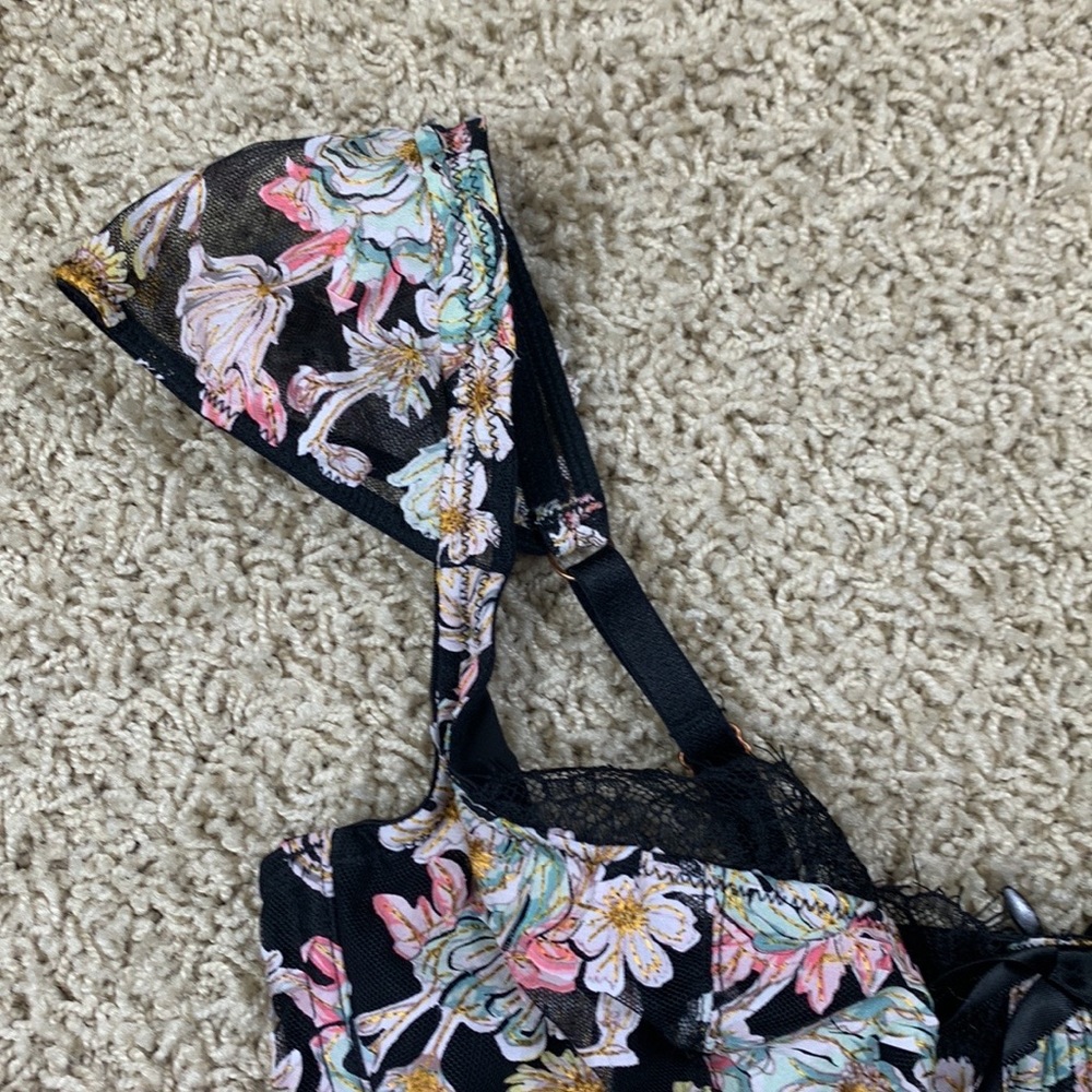 NWT Victoria’s Secret black floral bustier bra top sz 34D - Picture 6 of 10
